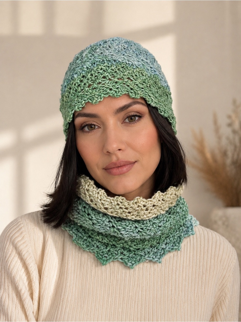 Handmade Gradient Knit Hat and Neckwarmer Set - Women Accessories